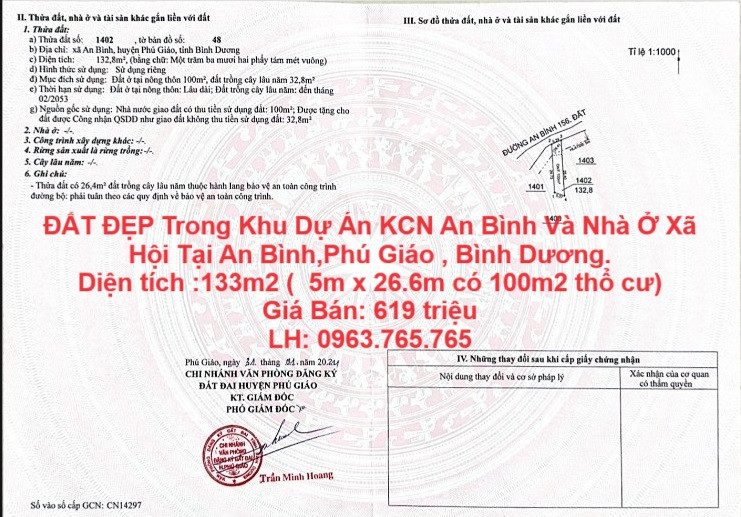 ĐẤT ĐẸP Trong Khu Dự Án KCN An Bình Và Nhà Ở Xã Hội Tại An Bình,Phú Giáo , Bình Dương.