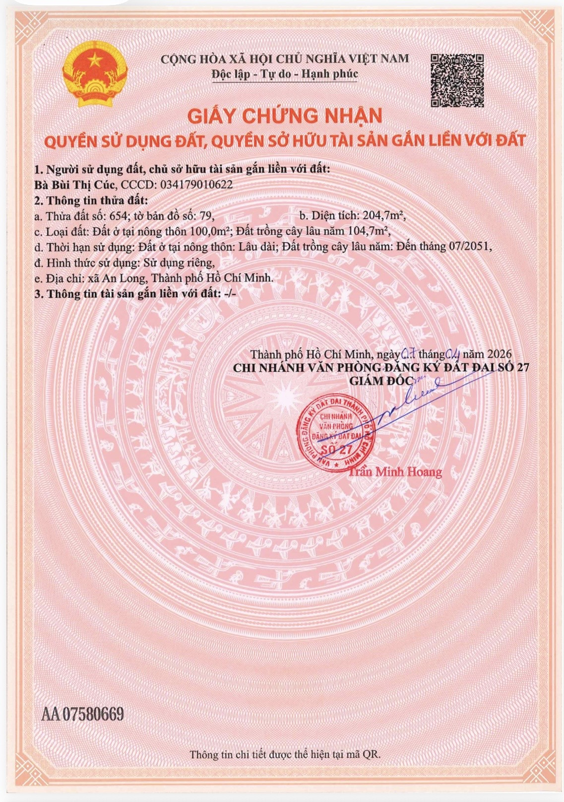 Bán Đất 200m² thổ cư 100m² giá 393.9 triệu tại Xã An Linh Huyện Phú Giáo Bình Dương
