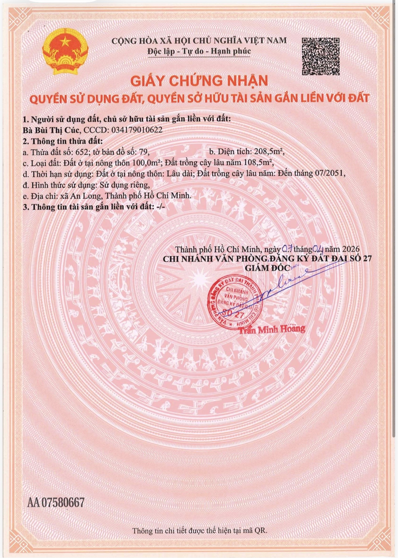 Bán Đất 200m² thổ cư 100m² giá 393.9 triệu tại Xã An Linh Huyện Phú Giáo Bình Dương