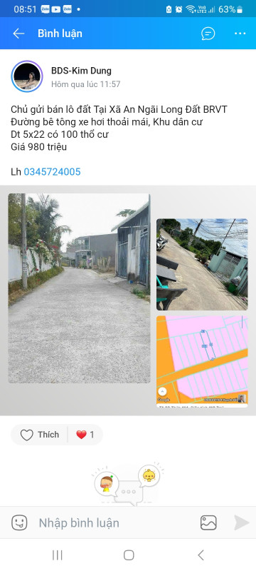 Bán đất 110.8m² 980 triệu tại Xã An Ngãi Huyện Long Điền