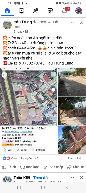 Bán nhà 153m² 1.28 tỷ tại Xã An Ngãi Huyện Long Điền