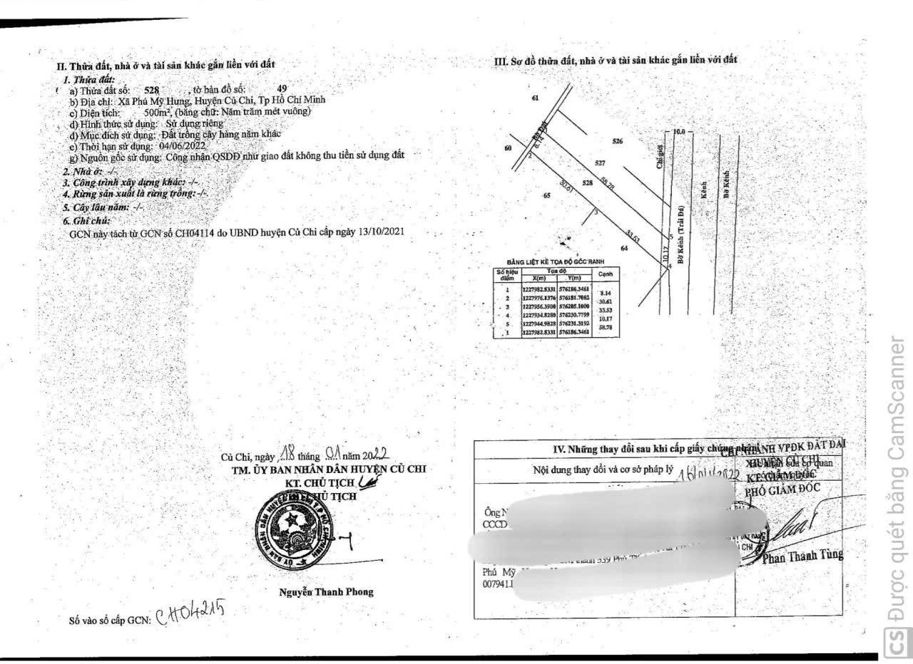 (S718) Đất mặt Kênh, đường xe hơi, dt 500m2, xã Phú Mỹ Hưng, giá 2 tỷ