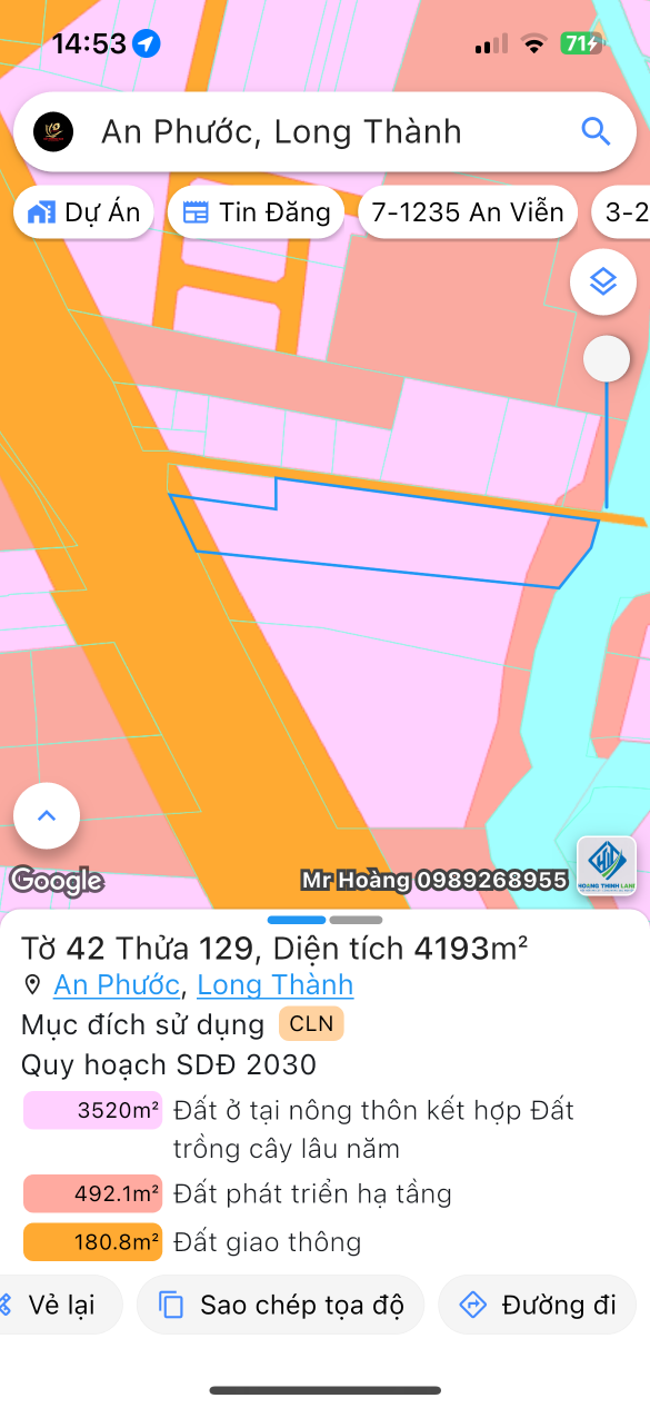 Bán đất 4192.1m² ngang 24m giá 40 tỷ tại Xã An Phước Huyện Long Thành