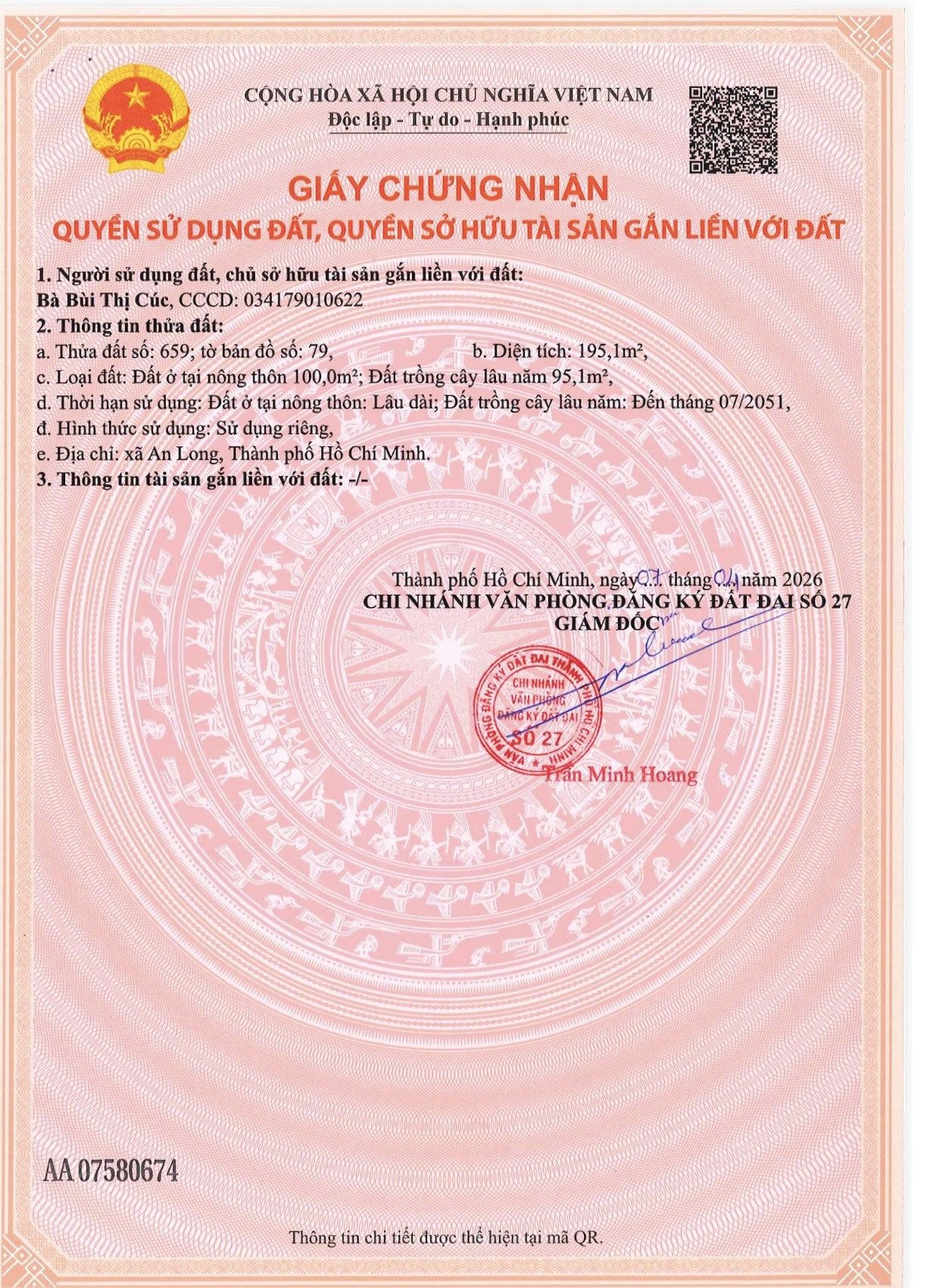 Bán Đất 200m² thổ cư 100m² giá 300 triệu tại Xã An Thái Huyện Phú Giáo Bình Dương