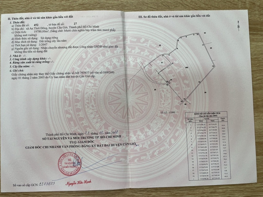 Bán  đất nông nghiệp 19780m² , giá:43 tỷ tại, Xã An Thới Đông, Huyện Cần Giờ, TP. Hồ Chí Minh