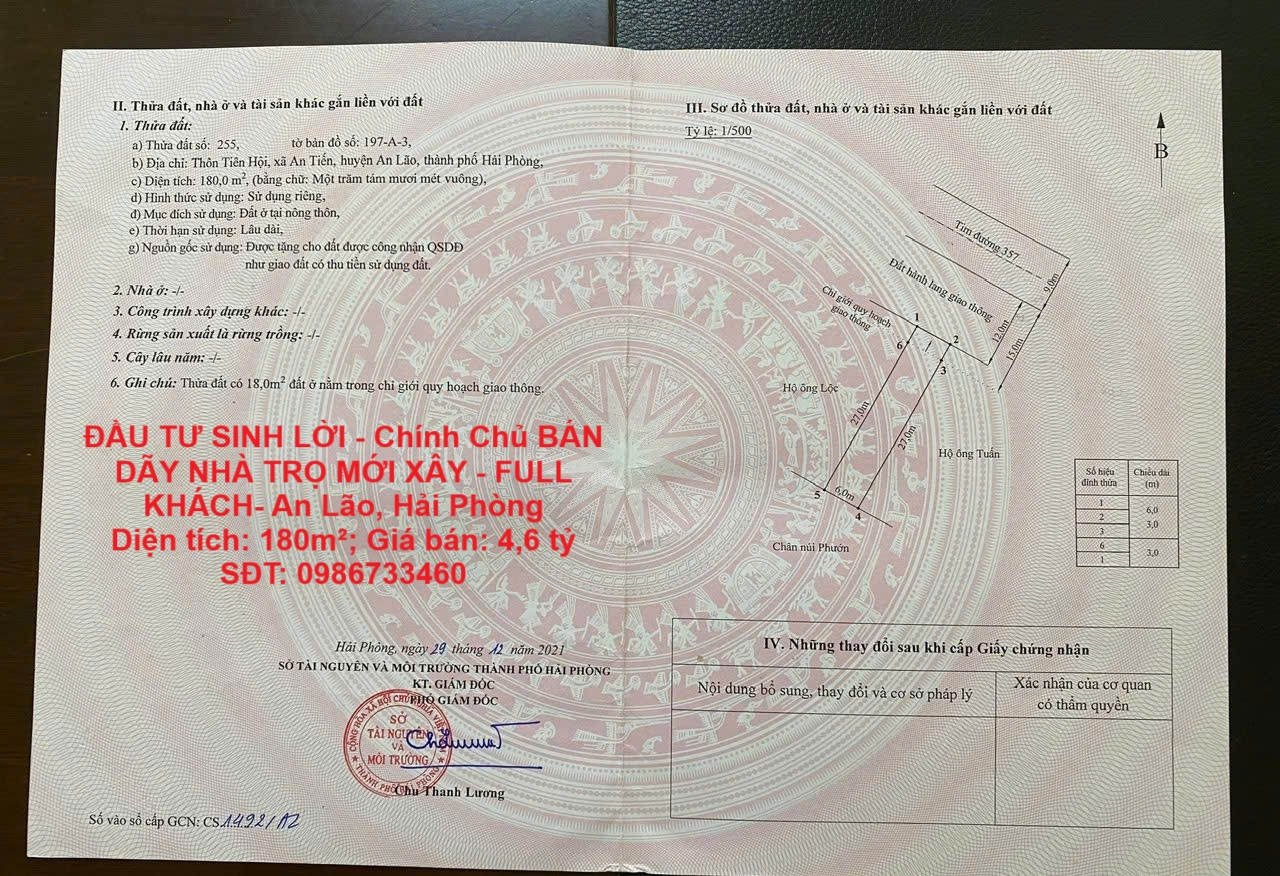 ĐẦU TƯ SINH LỜI - Chính Chủ BÁN DÃY NHÀ TRỌ MỚI XÂY - FULL KHÁCH Tại An Lão, Hải Phòng