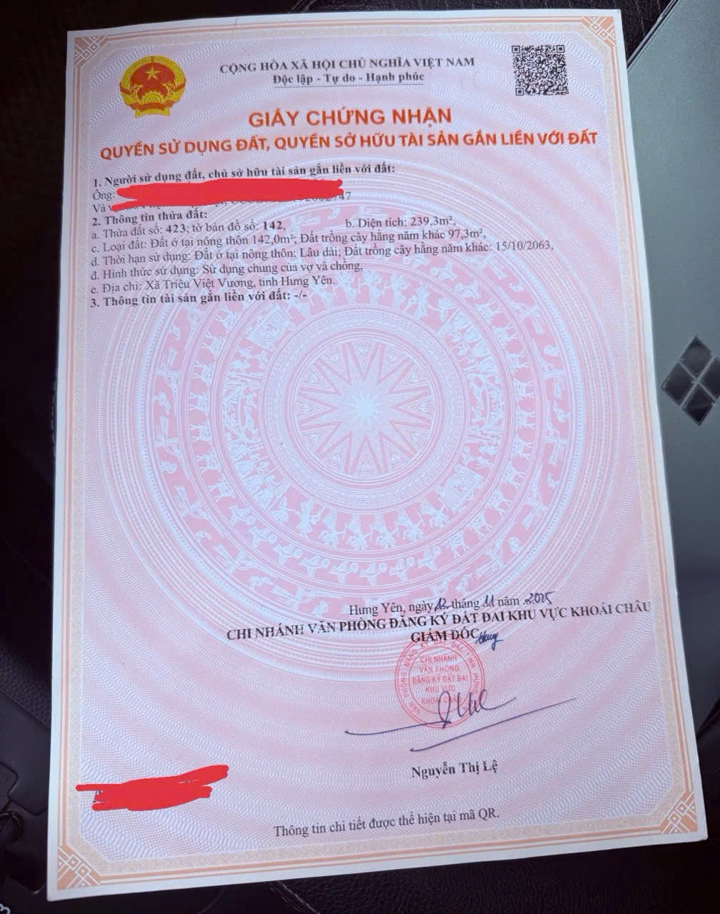 239m2 An Vỹ Khoái Châu
Mặt 10m - Hậy 10,5m