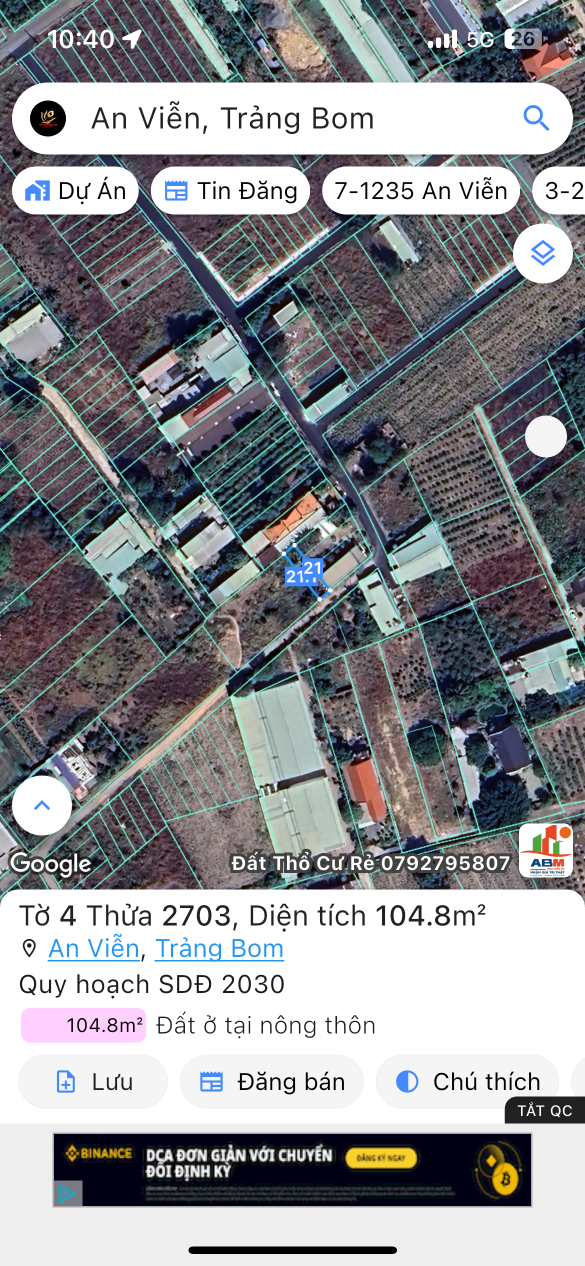 Bán đất 99.4m² ngang 5m giá 920 triệu Xã An Viễn