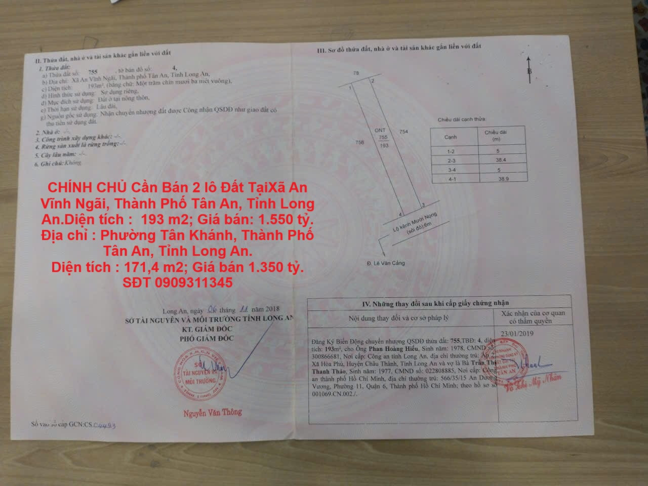 CHÍNH CHỦ Cần Bán 2 lô Đất Tại Xã An Vĩnh Ngãi Và Phường Tân Khánh, TP Tân An, Long An.