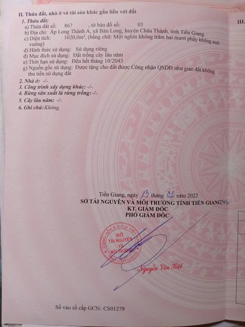 ĐẤT ĐẸP - ĐẦU TƯ SINH LỜI - Chính Chủ Cần Bán Lô Đất Tại Xã Bàn Long, Châu Thành, Tiền Giang