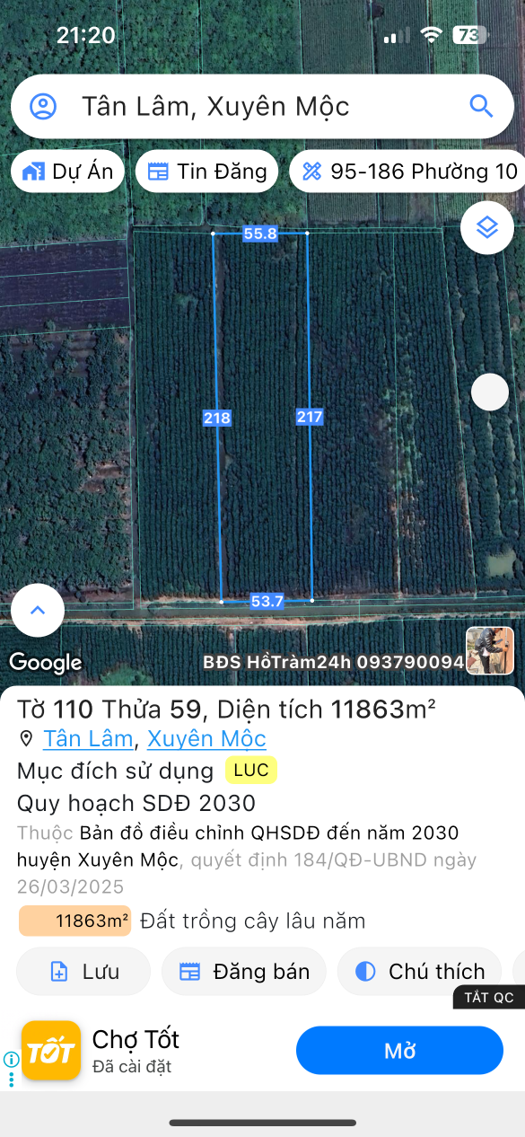 Bán đất 11361.9m² ngang 53,7m giá 5 tỷ 680 Xã Bàu Lâm