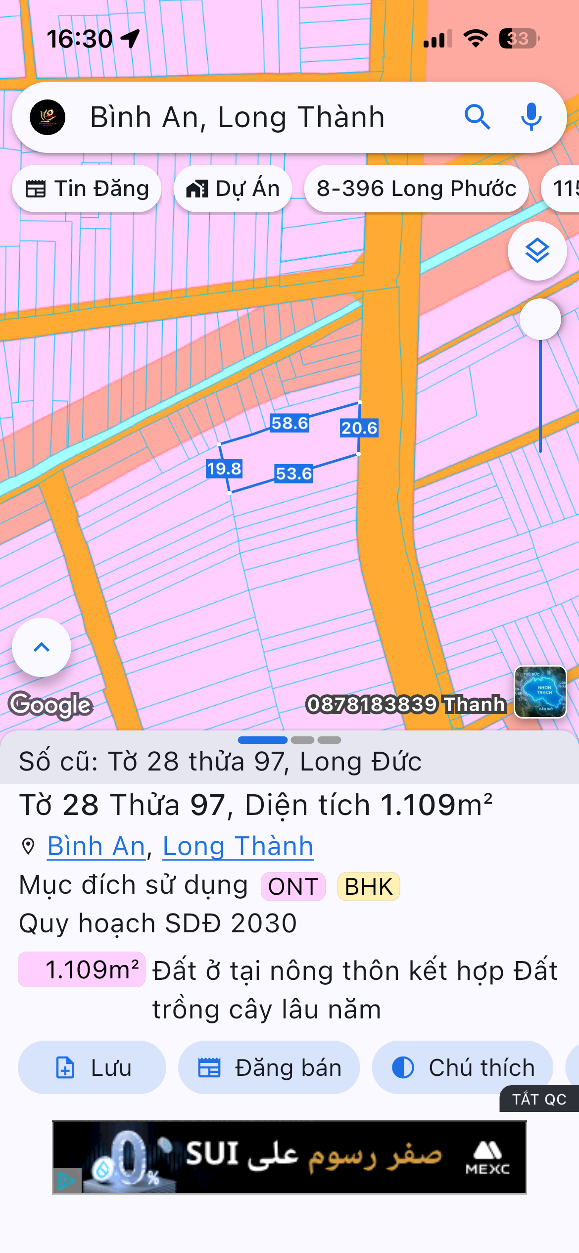 Bán đất 1109m² ngang 20m giá 40 tỷ Xã Bình An