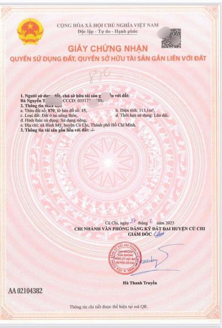 (S689) Đất 1/ Hà Duy Phiên, xã Bình Mỹ, dt 113m2, full thổ, đất ở hiện hữu, giá 2 tỷ 250