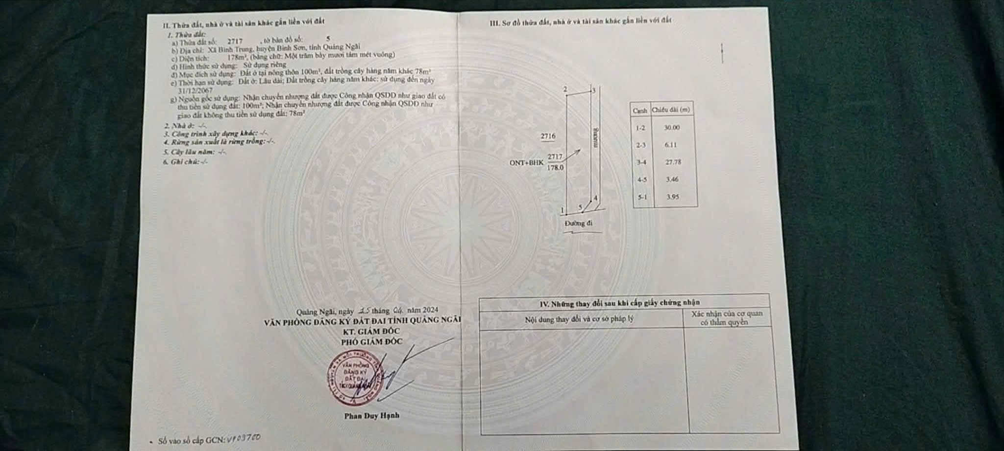 Bán đất 178m² có sẵn 100m² thổ cư ngang 6.11m giá 620 triệu tại Xã Bình Sơn