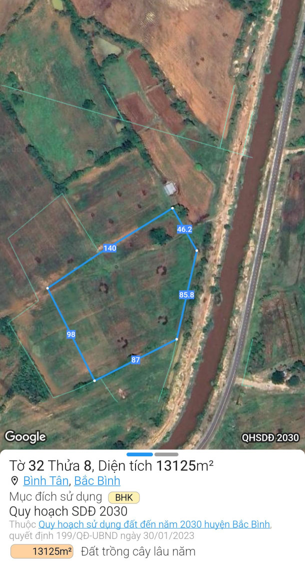 Bán đất 13000m² 1.8 tỷ tại kênh châu tá 812 Xã Bình Tân Huyện Bắc Bình