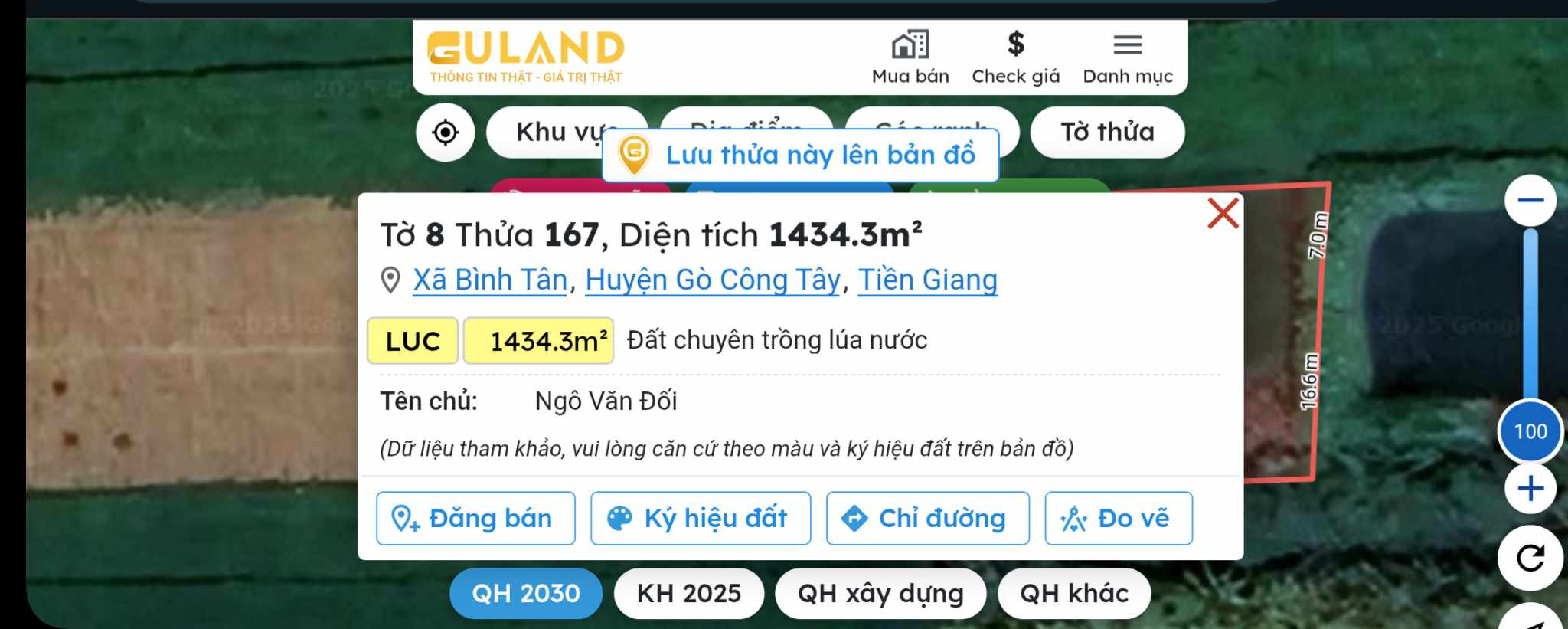 502 triệu - đất trồng lúa lâu năm Đường Lộ Rỗi, Xóm Thủ, Xã Bình tân, Gò Công Tây