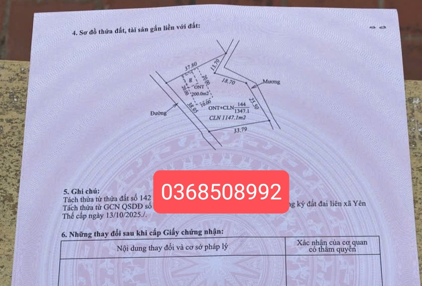 Bán đất 1347m² ngang 38m giá 1.5 tỷ Xã Bố Hạ
