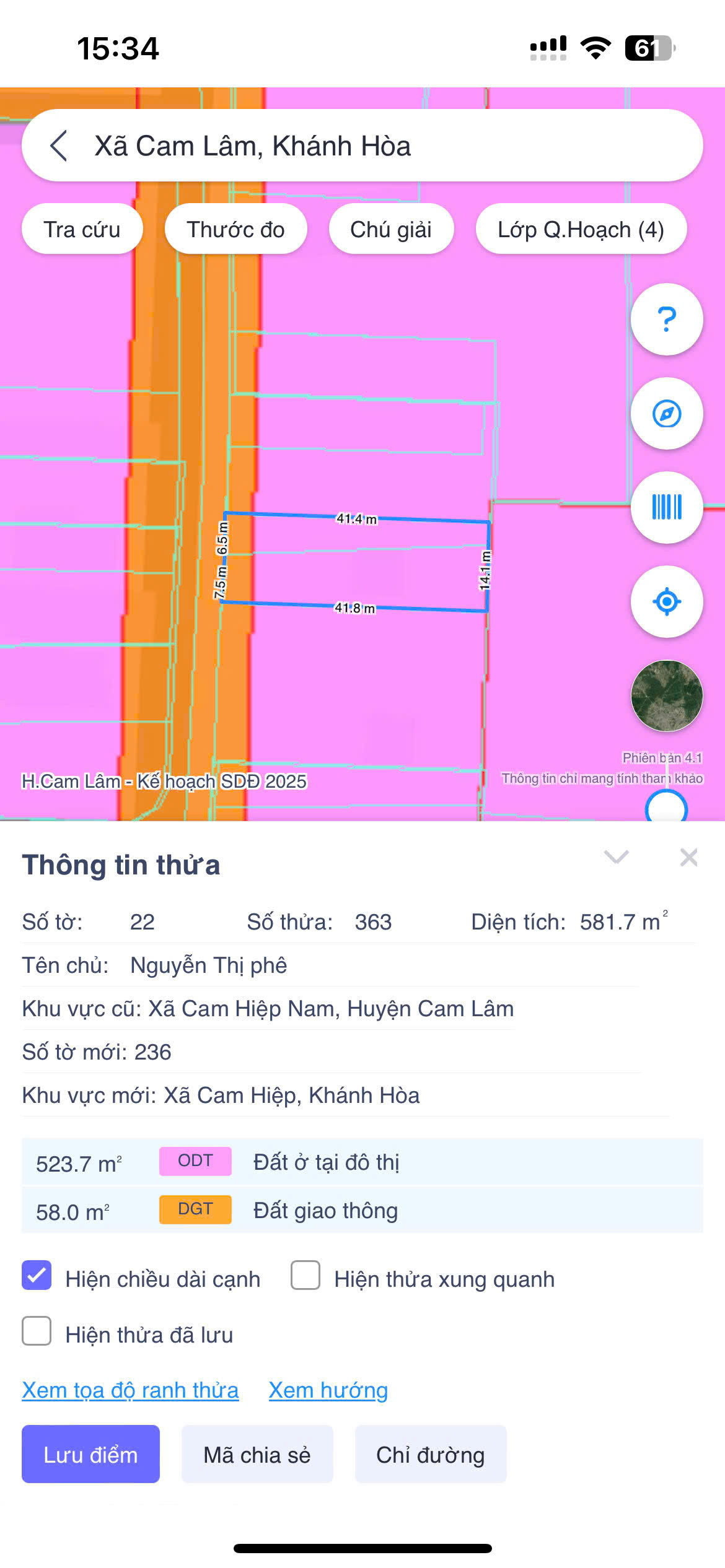 Bán đất 581.7m² có sẵn 100m² thổ cư ngang 14m giá 2.66 tỷ tại Xã Cam Hiệp