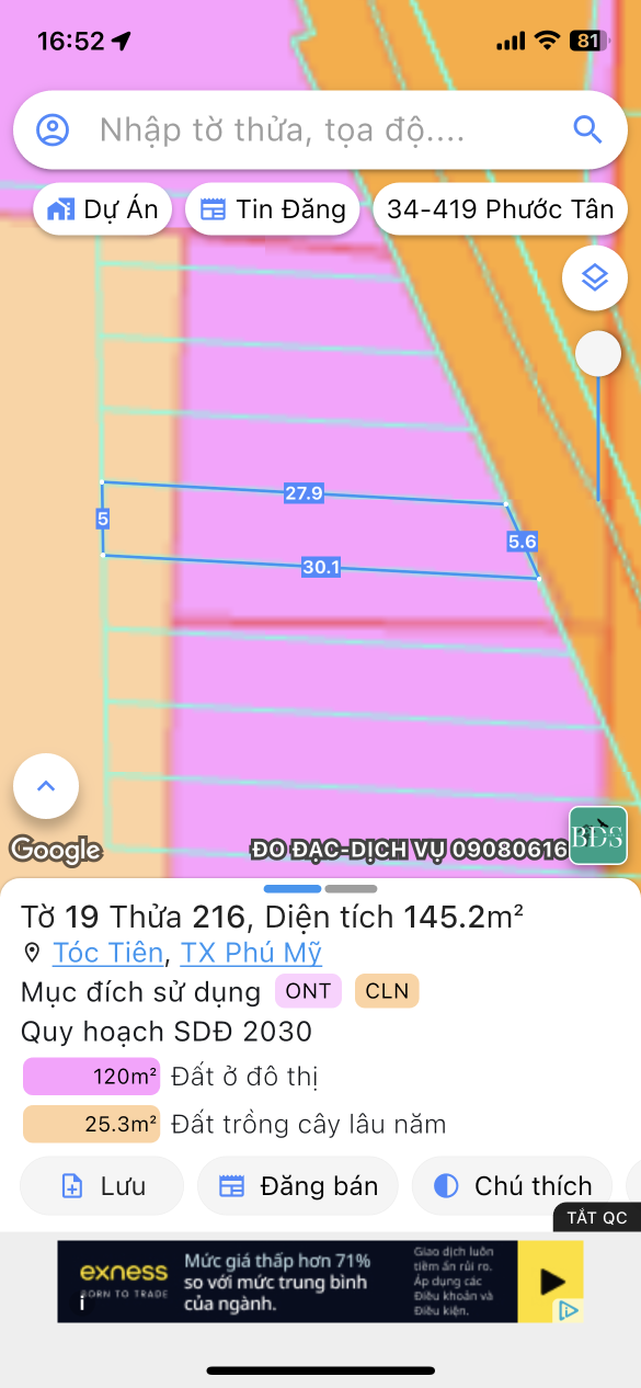 Bán đất 145m² ngang 5m giá 1.92 tỷ Xã Châu Pha