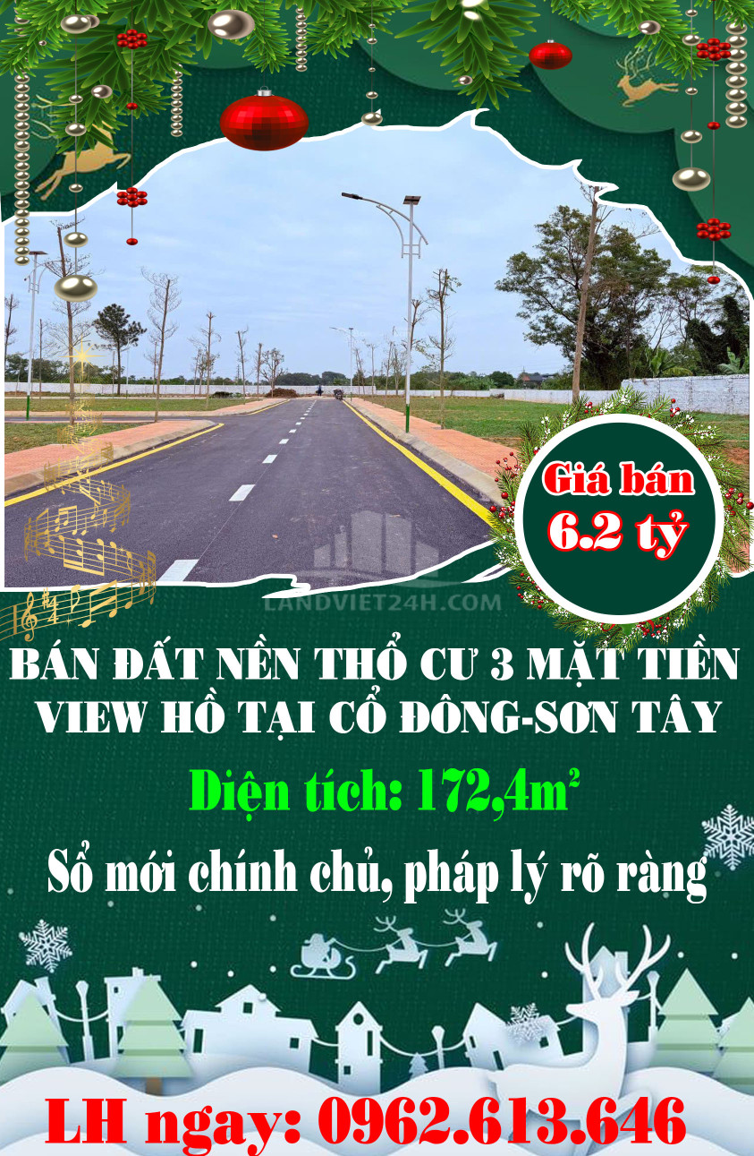 BÁN ĐẤT NỀN THỔ CƯ 3 MẶT TIỀN VIEW HỒ TẠI CỔ ĐÔNG-SƠN TÂY