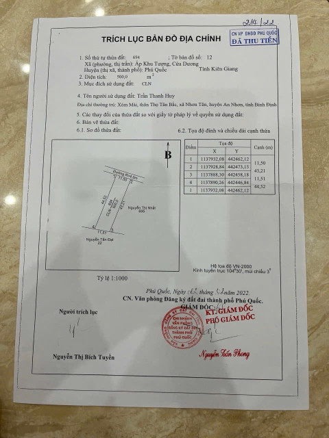 Bán đất 500m² 1.5 tỷ tại Xã Cửa Dương Thành phố Phú Quốc