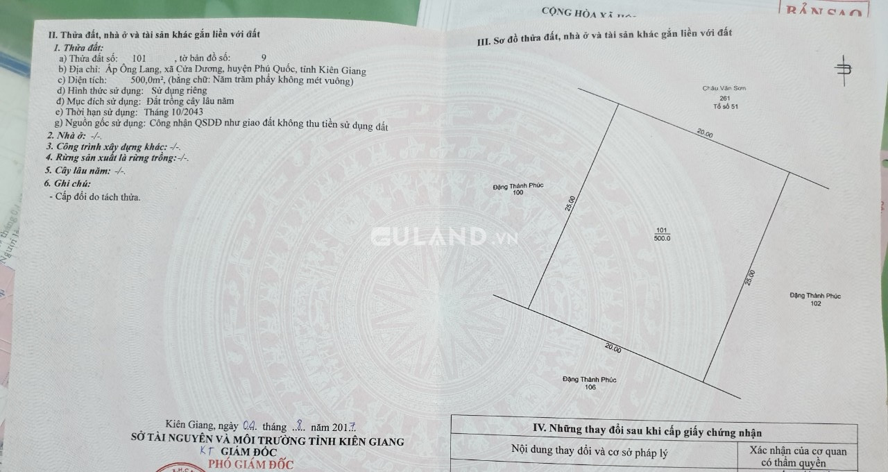 Bán 500m đất ông lang xã cửa dương tp Phú quốc giá tốt