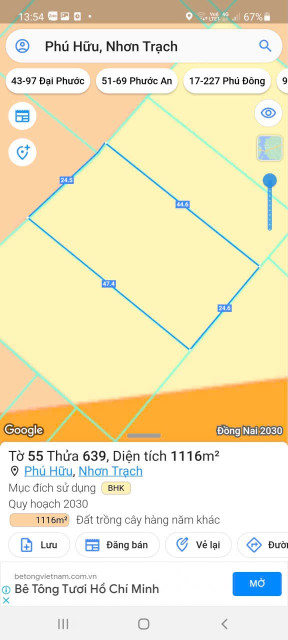 Bán đất 1116m² ngang 21.6m giá 6 tỷ Xã Đại Phước