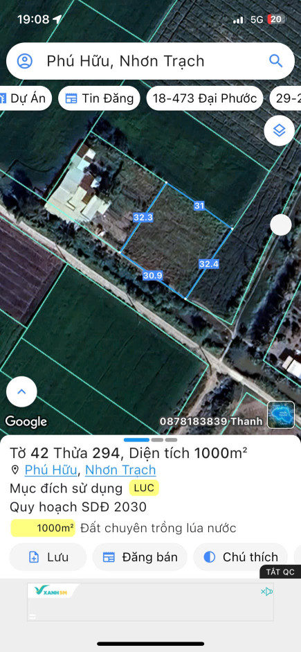 Bán đất 1000m² ngang 30.9m giá 3.5 tỷ Xã Đại Phước