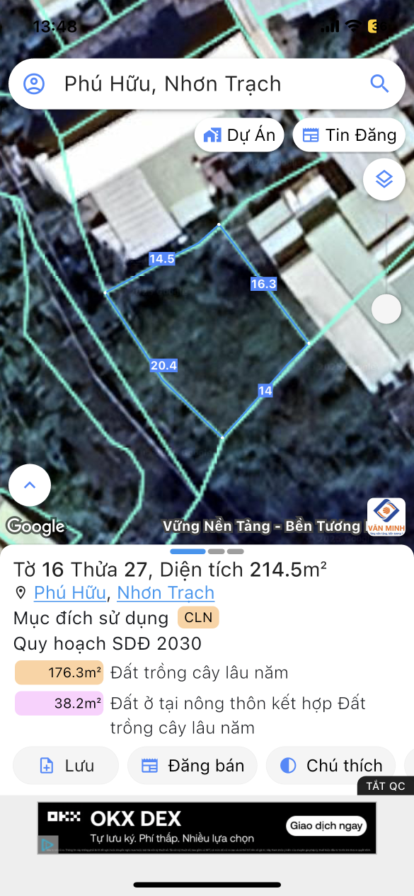 Bán đất 214.5m² ngang 14m giá 2 tỷ Xã Đại Phước