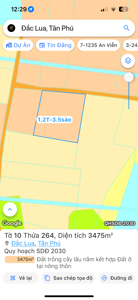 Bán đất 3500m² 1.2 tỷ tại Xã Dak Lua Huyện Tân Phú