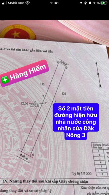 đất đẹp 2 mặt tiền đường 450Tr/1286m2 có 200m2 thổ cư