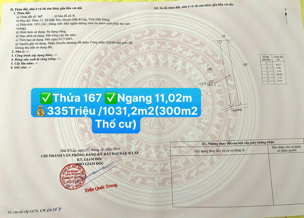 Đầu tư đất Lâm Đồng mới 💰335TRIỆU/1031,2m2(có 300m2 thổ cư) )☎️0938.60.9098 Ms.Trọng