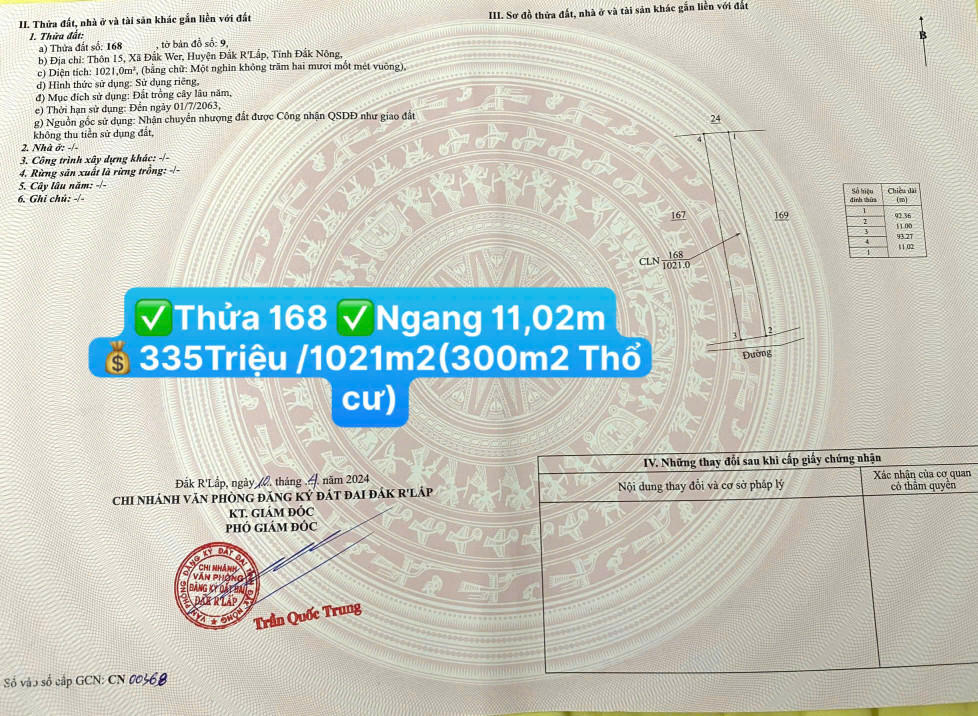 Đầu tư đất Lâm Đồng mới 💰335TRIỆU/1021m2(có 300m2 thổ cư) )☎️0938.60.9098 Ms.Trọng