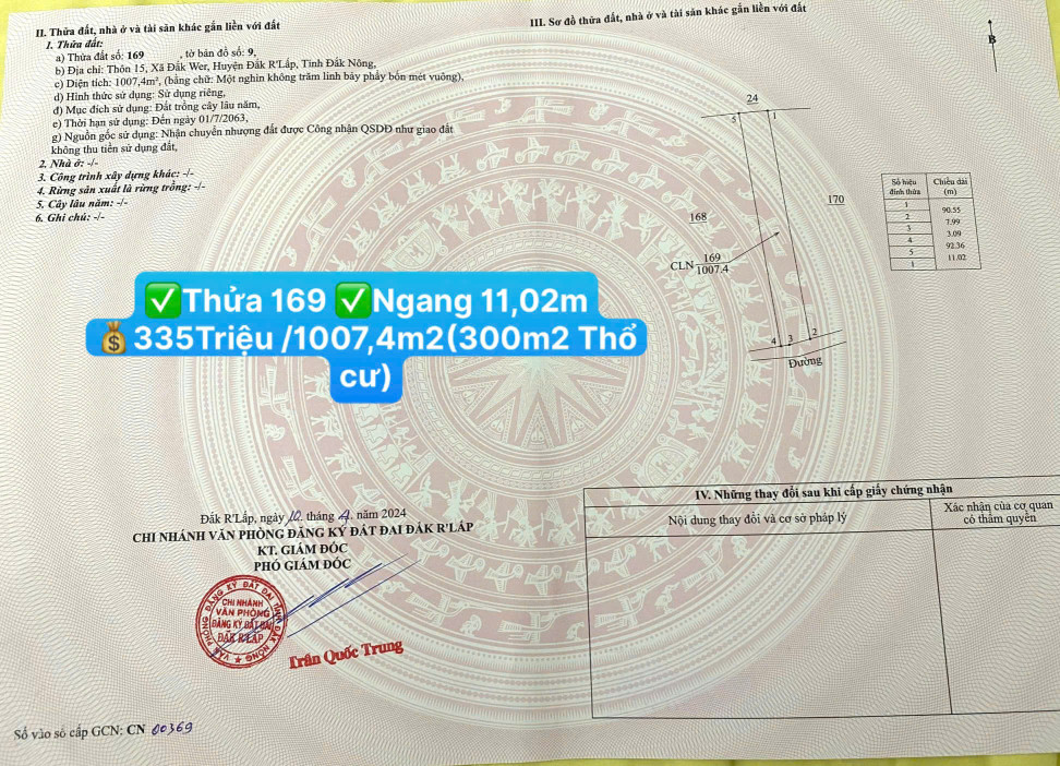 Đầu tư đất rẻ Lâm Đồng mới 💰335TRIỆU/1007,4m2(có 300m2 thổ cư) )☎️0938.60.9098 Ms.Trọng