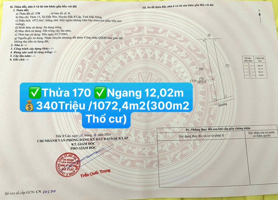 Đầu tư đất Lâm Đồng mới 💰340TRIỆU/1072m2(có 300m2 thổ cư) )☎️0938.60.9098 Ms.Trọng