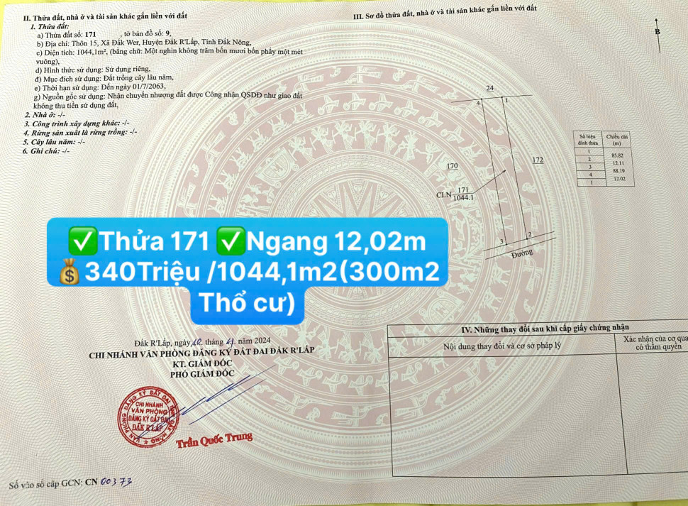Đầu tư đất Lâm Đồng mới 💰340TRIỆU/1044,1m2(có 300m2 thổ cư) )☎️0938.60.9098 Ms.Trọng