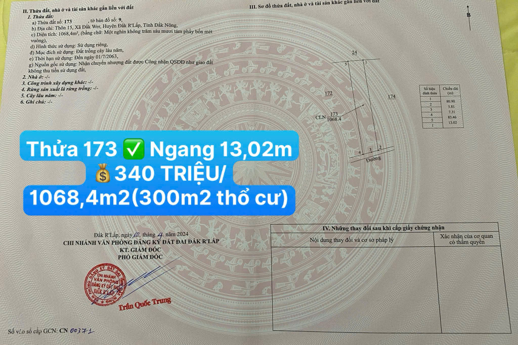 Đầu tư đất Lâm Đồng mới 💰340TRIỆU/1068,4m2(có 300m2 thổ cư) )☎️0938.60.9098 Ms.Trọng