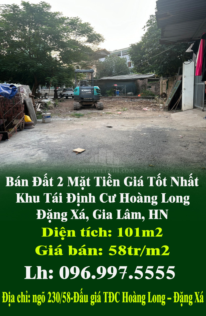 Chính Chủ Bán Đất 2 Mặt Tiền Giá Tốt Nhất Khu Tái Định Cư Hoàng Long, Đặng Xá, Gia Lâm, HN