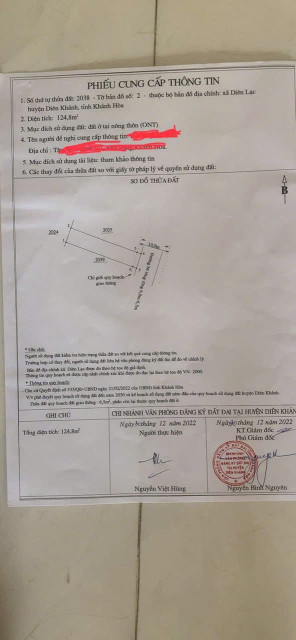 Bán đất 124,8m² 1.89 tỷ tại Xã Diên Lạc Huyện Diên Khánh