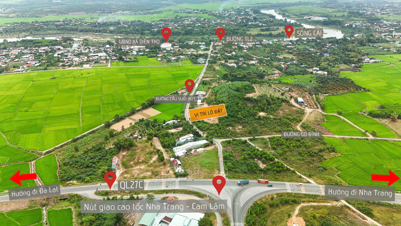 Khánh Hòa-Diên Khánh: 1035m2 Đất Ở Thổ Cư - Đường Cầu Suối Rút - Giá Chỉ 2.6 Tỷ - Sổ Đỏ