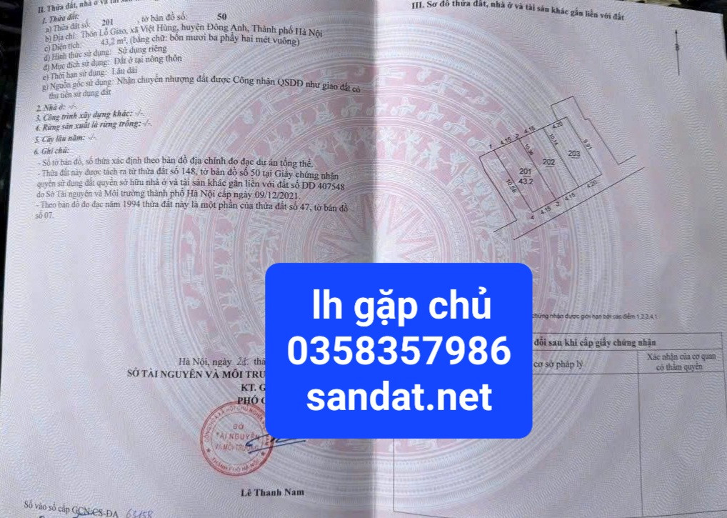 Bán đất 42.3m² ngang 4.15m giá 3.2 tỷ Xã Đông Anh
