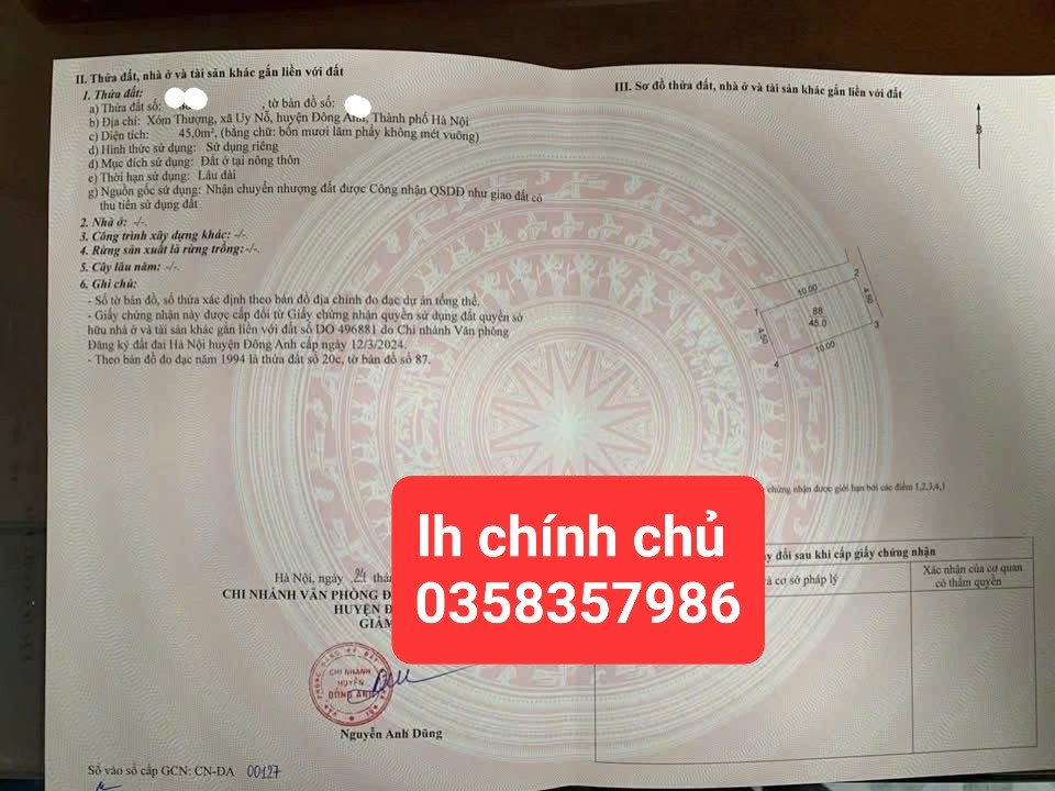 Bán đất 45m² ngang 4.5m giá 4.25 tỷ Xã Đông Anh