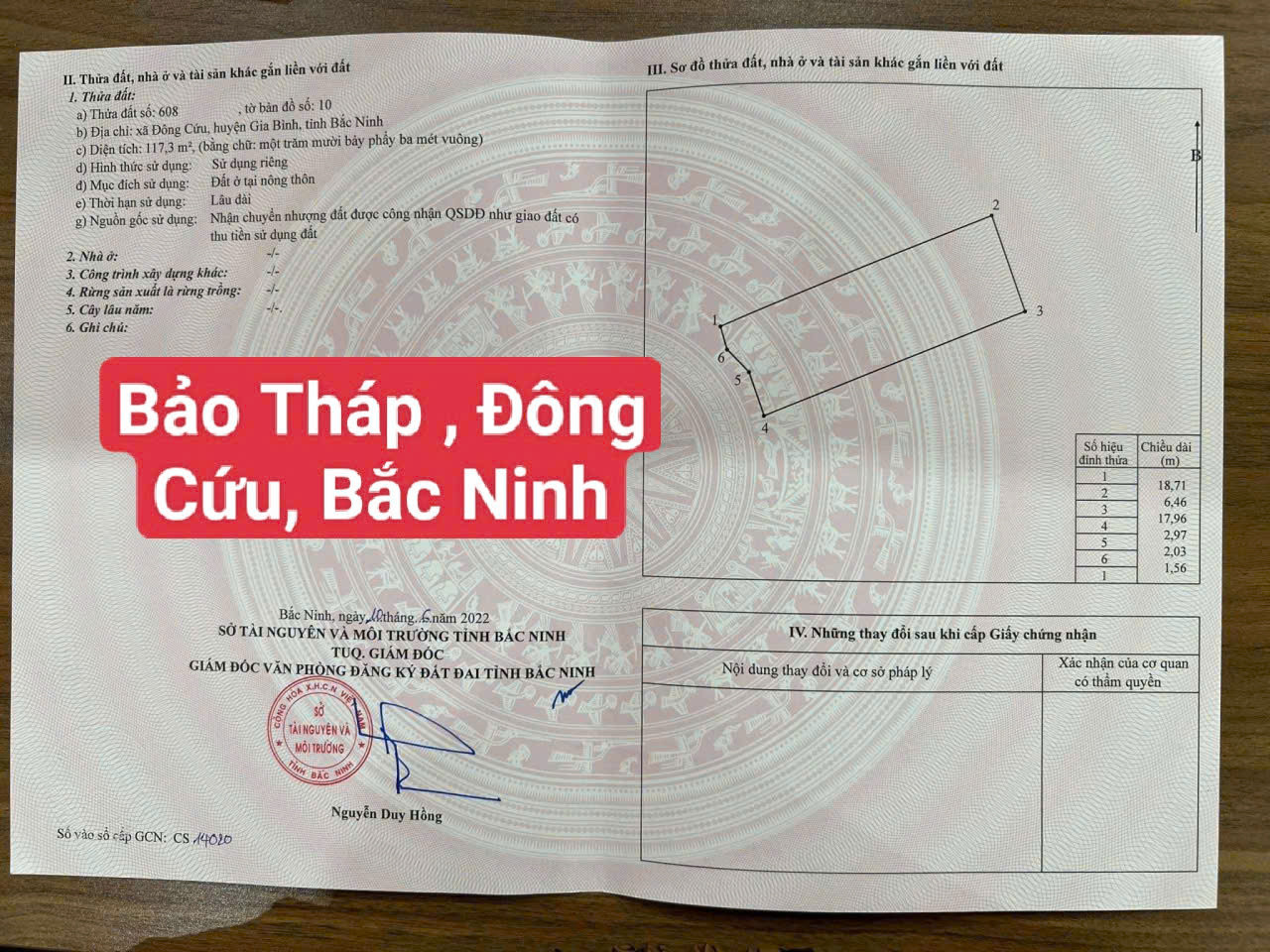 ĐẤT Ở THỰC – BẢO THÁP, ĐÔNG CỨU, GIA BÌNH – BẮC NINH