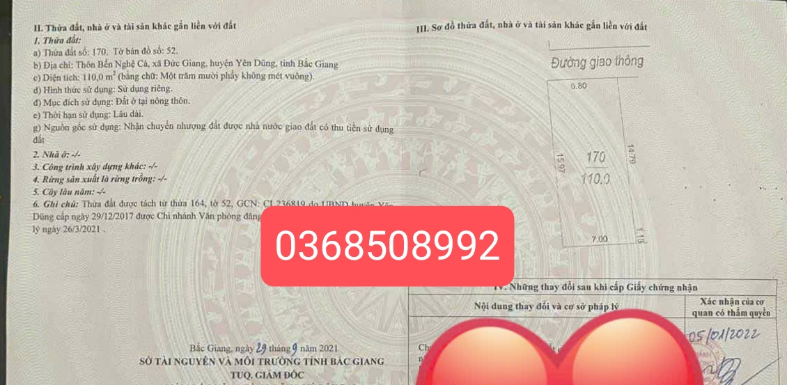 Bán đất 110m² ngang 6,8m giá 980 triệu Xã Đồng Việt