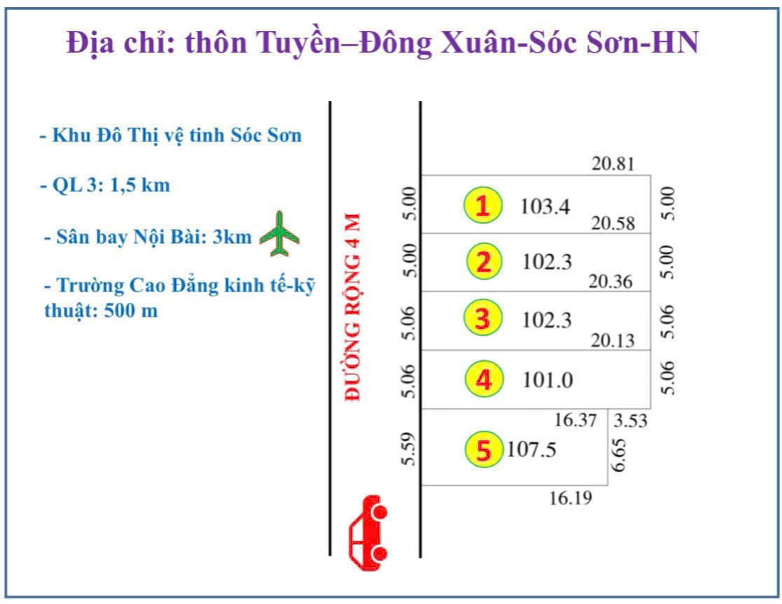 Bán đất 102.3m² ngang 5.06m giá 2.9 tỷ tại Xã Đông Xuân Huyện Sóc Sơn