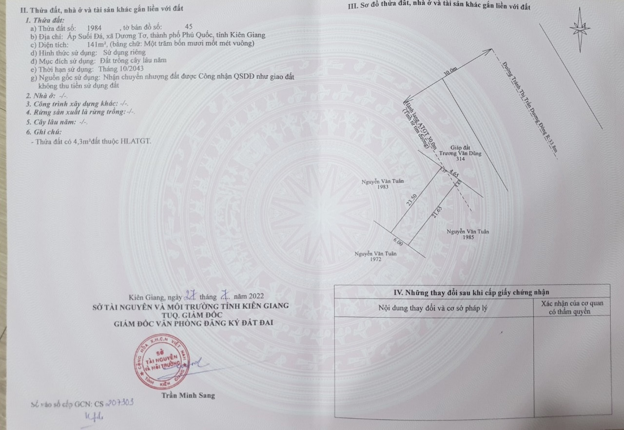 Bán  đất nông nghiệp 141m² , giá 1 tỷ tại, Xã Dương Tơ, Thành phố Phú Quốc, Kiên Giang