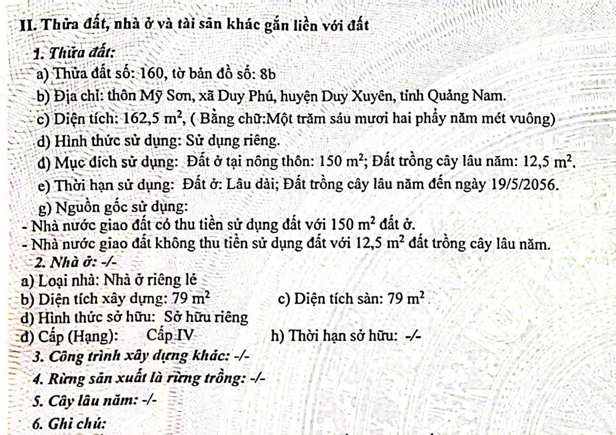 Chính Chủ Bán 162,5m2 Đất Đường Vào Khu Du Lịch Mỹ Sơn - Xã  Duy Phú - Duy Xuyên - Quảng Nam