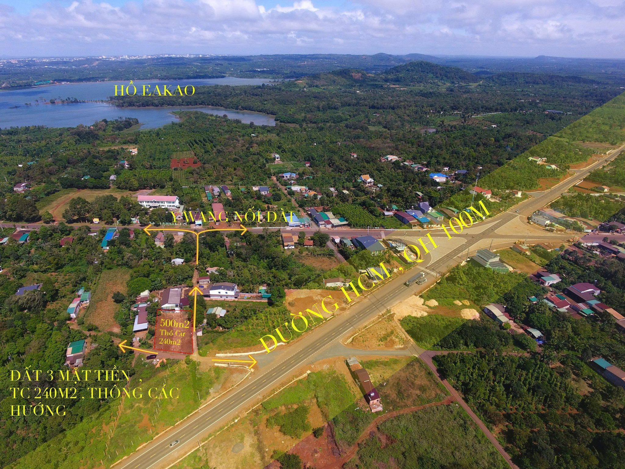 ĐẤT 3  MẶT TIỀN ,NGAY BÙNG BINH NÚT GIAO ĐƯỜNG TRÁNH ĐÔNG-HCM  PHƯỜNG EAKAO