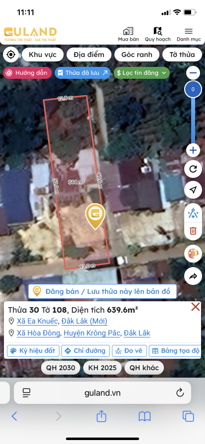 Bán đất 639.6m² ngang 13m giá 1.5 tỷ Xã Ea Knuếc