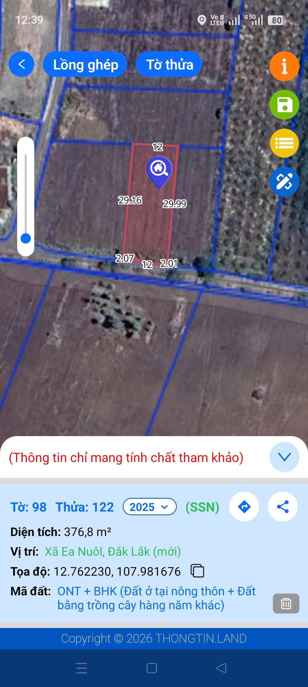 Bán đất 376.8m² có sẵn 60m² thổ cư ngang 12.0m giá 489 triệu tại Xã Ea bar